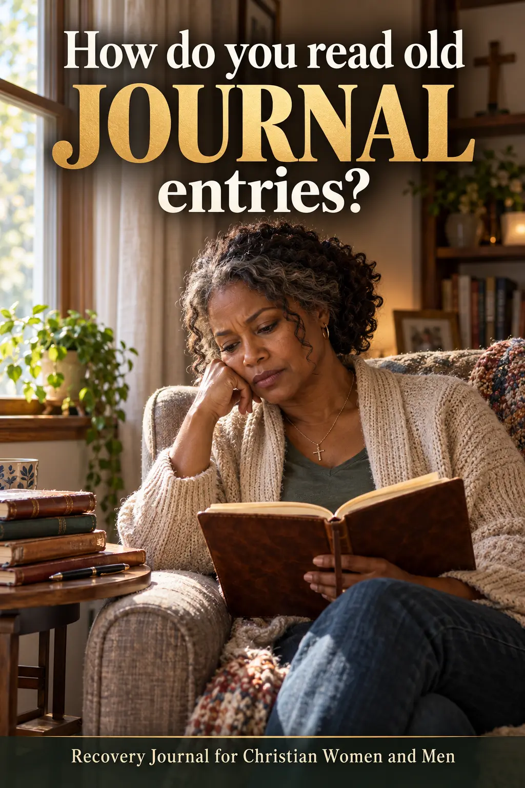 A Woman sitting quietly, rereading an old journal entry.