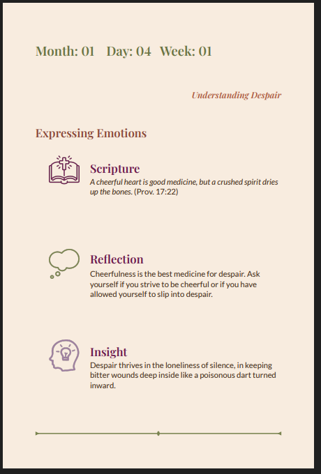 Typical verso page showing Scripture, Reflection and Insight