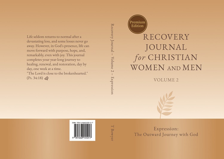 Premium Edition hardcover of the Recovery Journal for Christian Women and Men, showing front and back cover design for Volume 2.