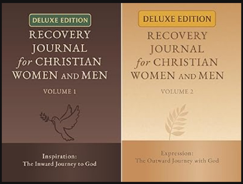 Premium Edition hardcover of the Recovery Journal for Christian Women and Men, showing front and back cover design for Volume 2.